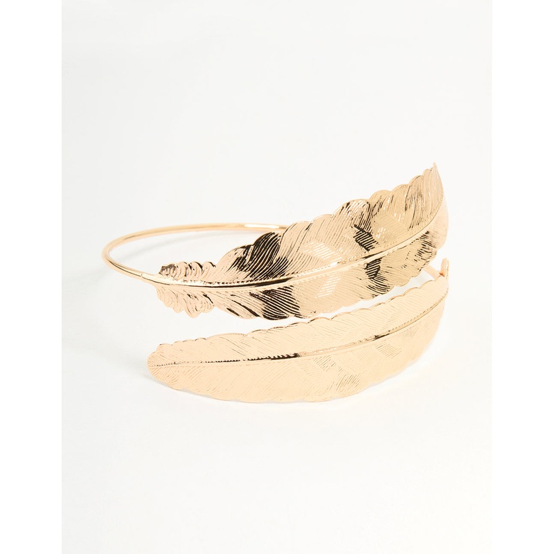 Gold Double Feather Arm Cuff