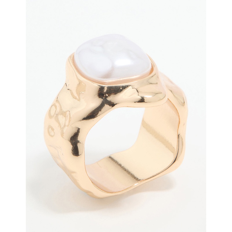 Gold Pearl Statement Molten Ring