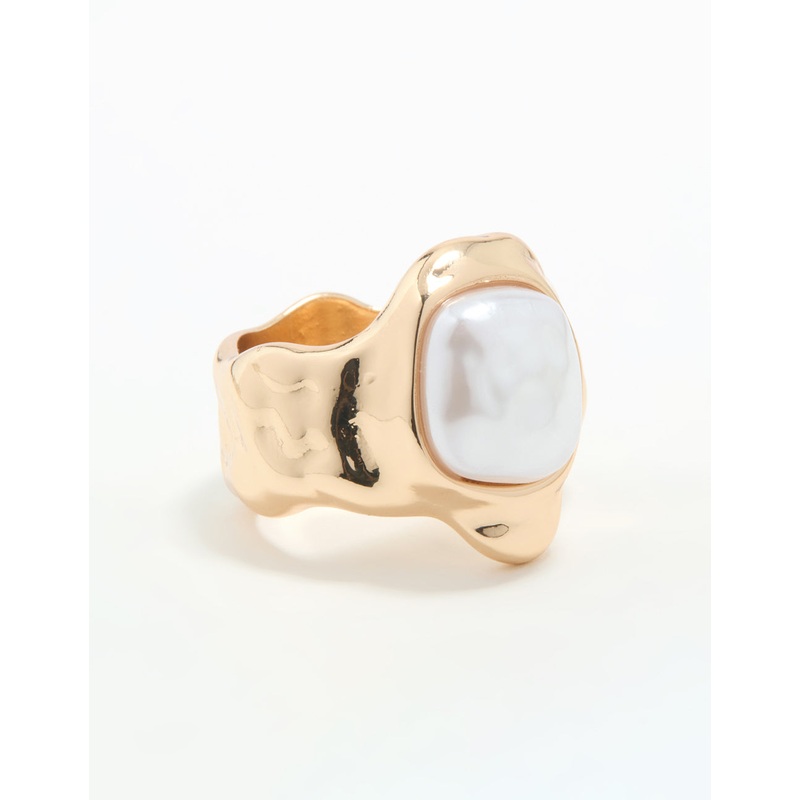 Gold Pearl Statement Molten Ring