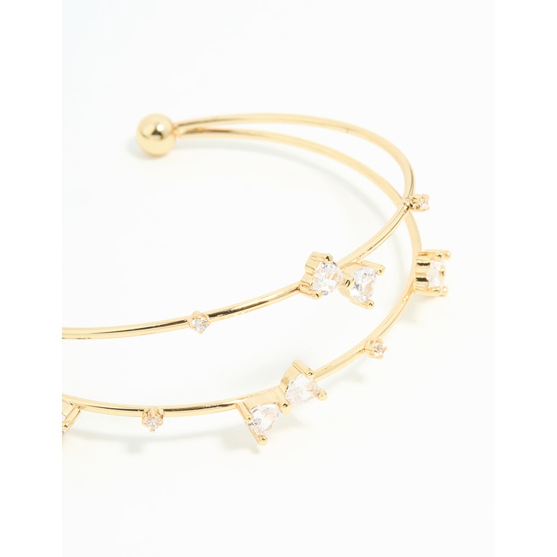 Gold Plated Cubic Zirconia Bow Open Wrist Cuff