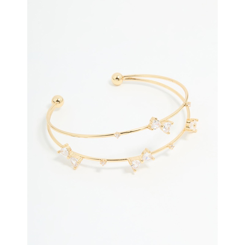 Gold Plated Cubic Zirconia Bow Open Wrist Cuff
