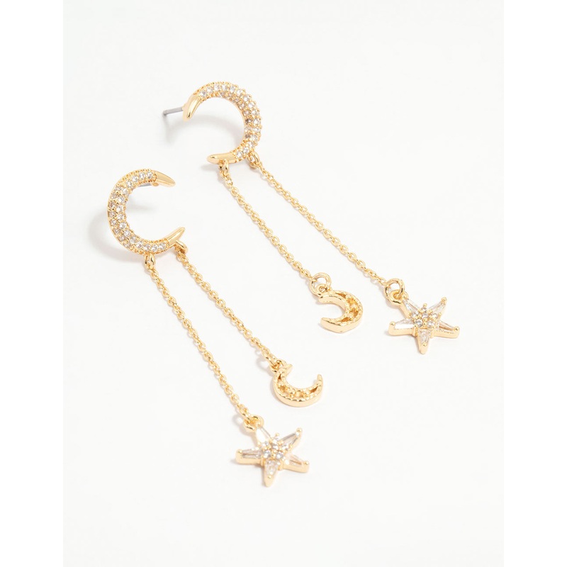 Gold Plated Moon & Star Drop Earrings