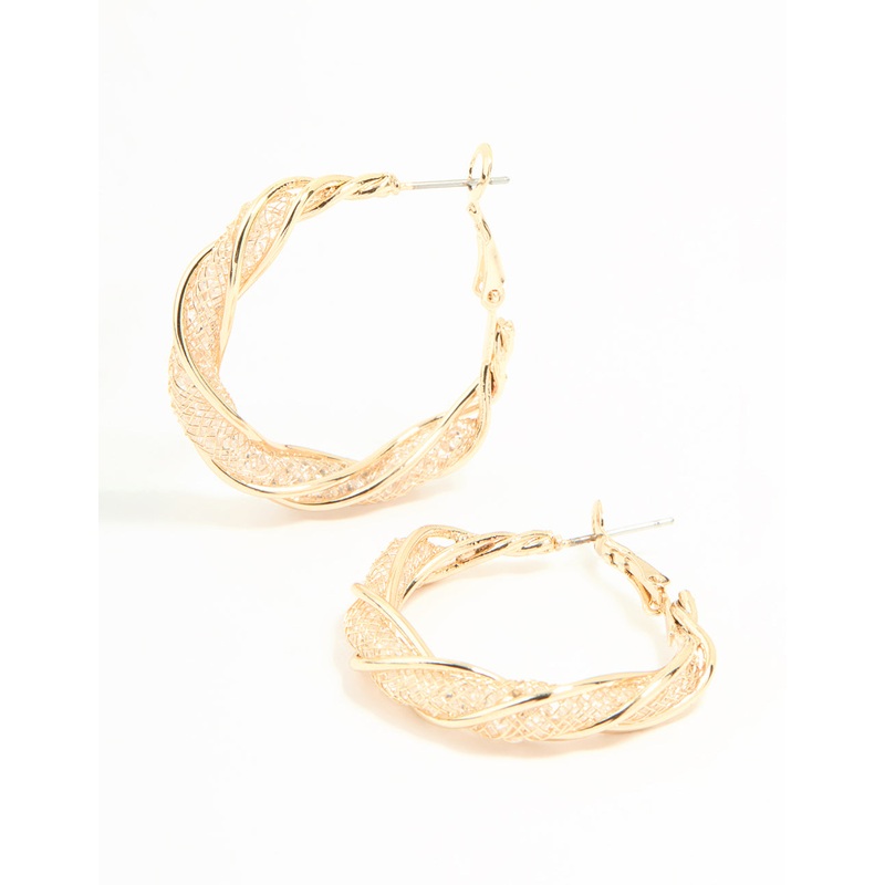 Gold Small Wrap Mesh Hoop Earrings
