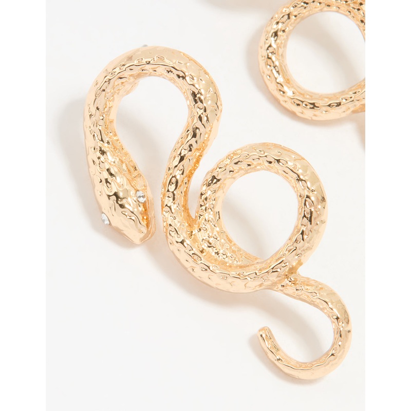 Gold Swirling Snake Stud Earrings