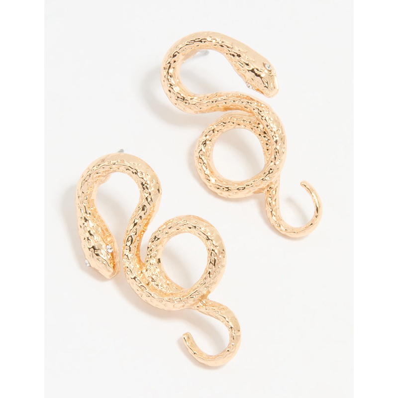 Gold Swirling Snake Stud Earrings