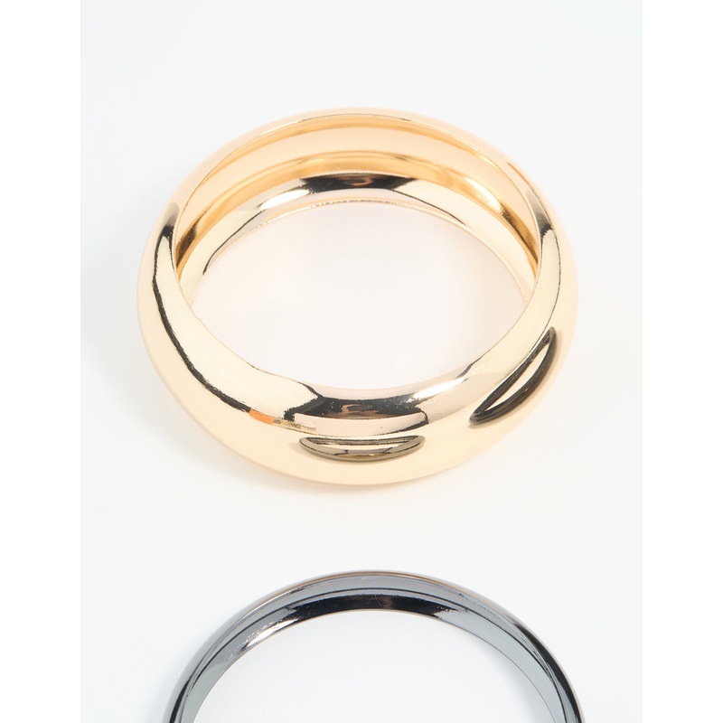 Mixed Metal Dark Blue Bangles 3-Pack