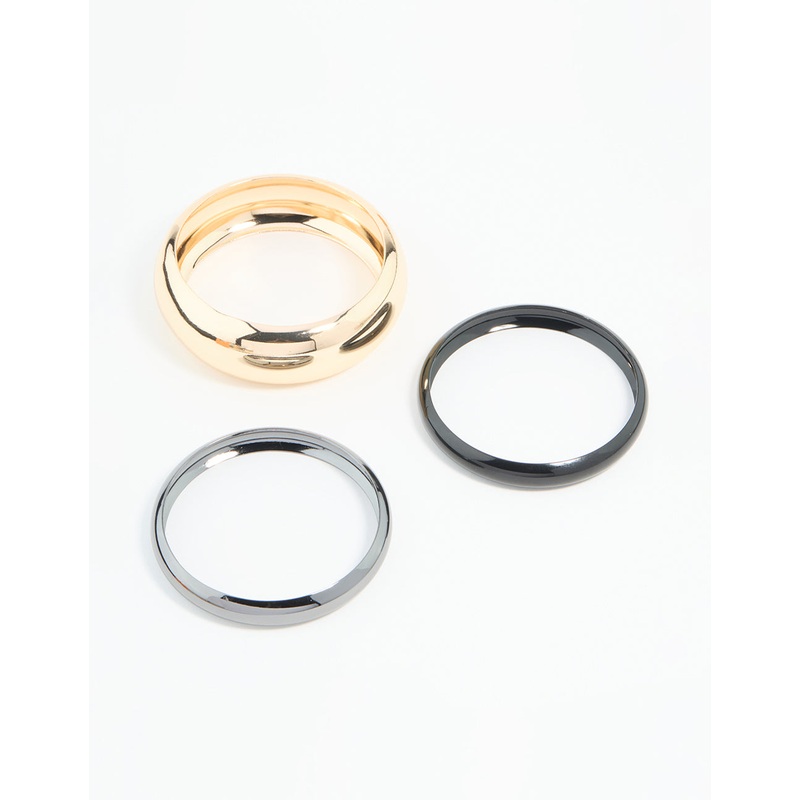 Mixed Metal Dark Blue Bangles 3-Pack