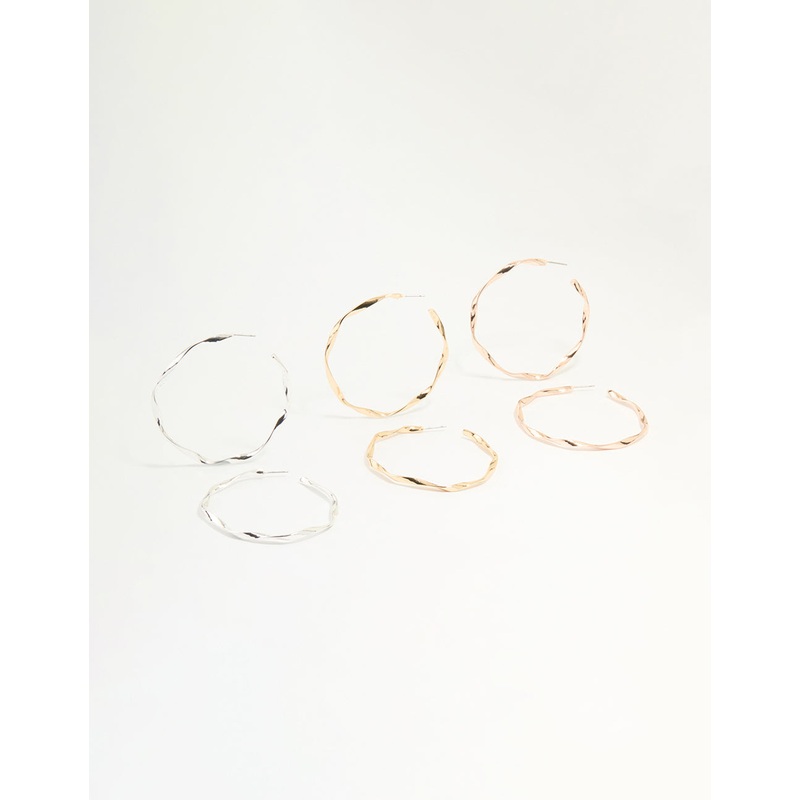 Mixed Metal Twisted Large Hoop Earrings 3-Pack