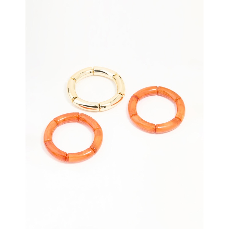 Orange Acrylic Bamboo Stretch Bracelets 3-Pack