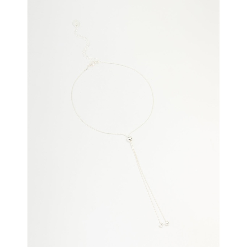 Silver Ball Zipper Lariat Necklace