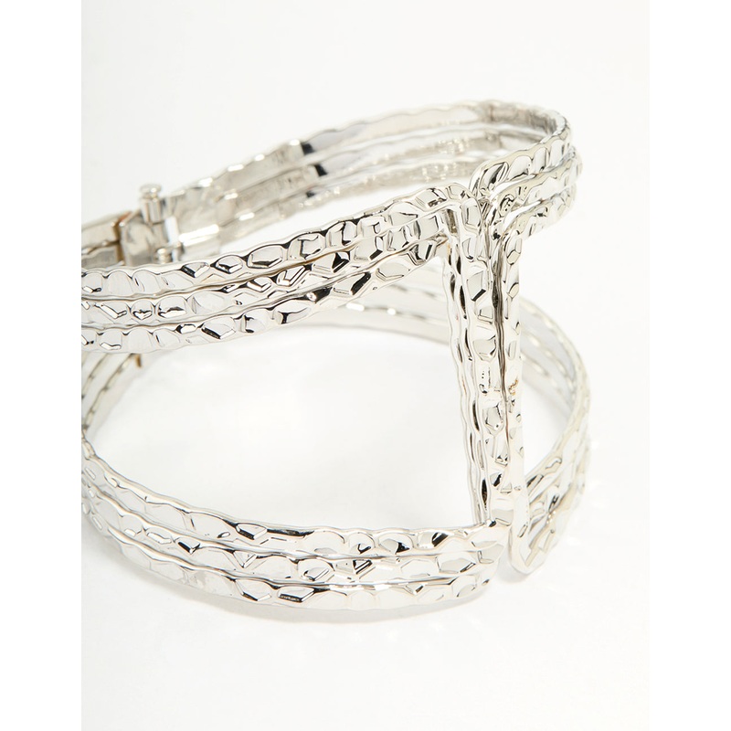 Silver Hammered Linear Wrist Cuff