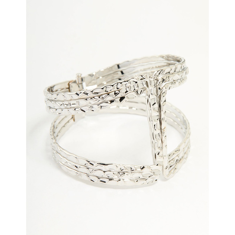 Silver Hammered Linear Wrist Cuff