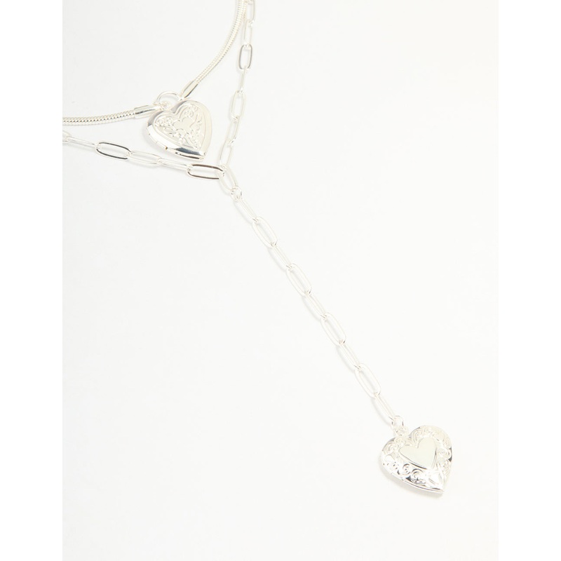 Silver Heart Locket Layered Necklace