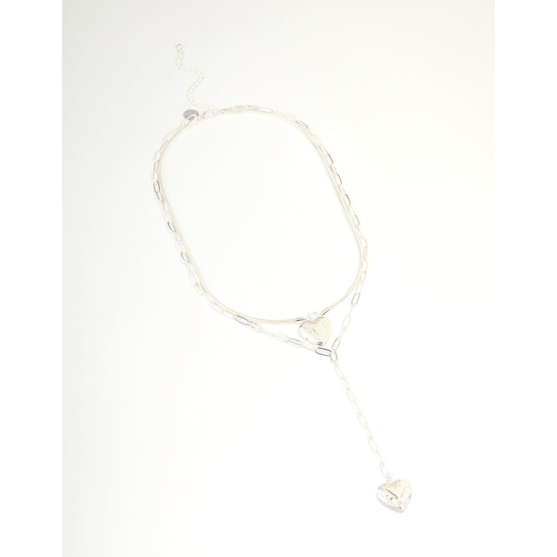 Silver Heart Locket Layered Necklace