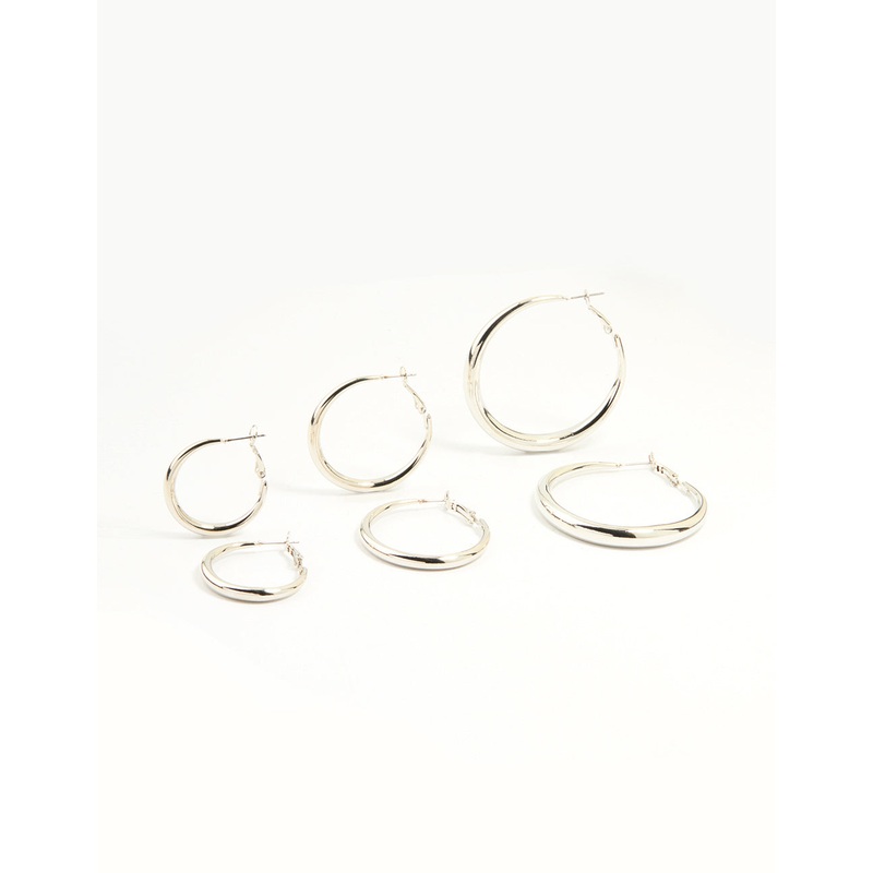 Silver Smooth Hoop Earrings 3-Pack