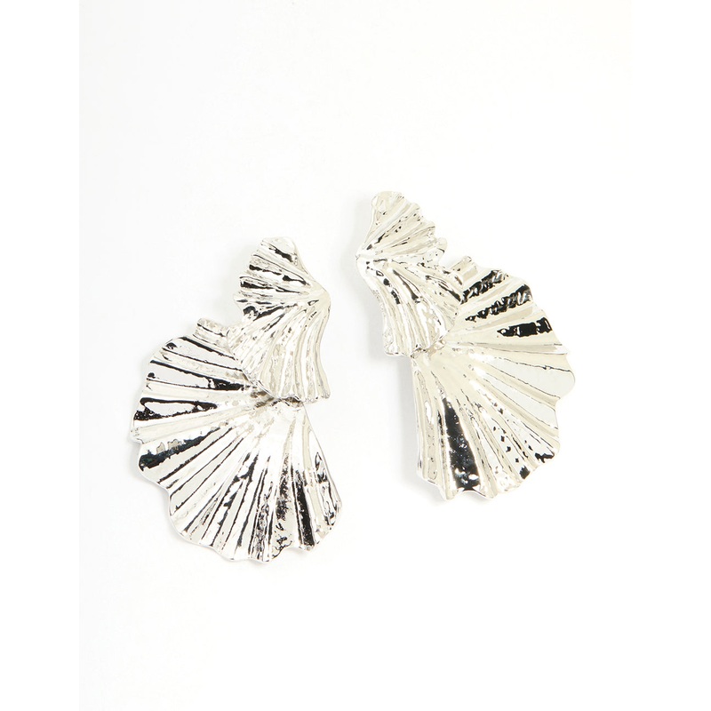Silver Textured Fan Drop Earrings