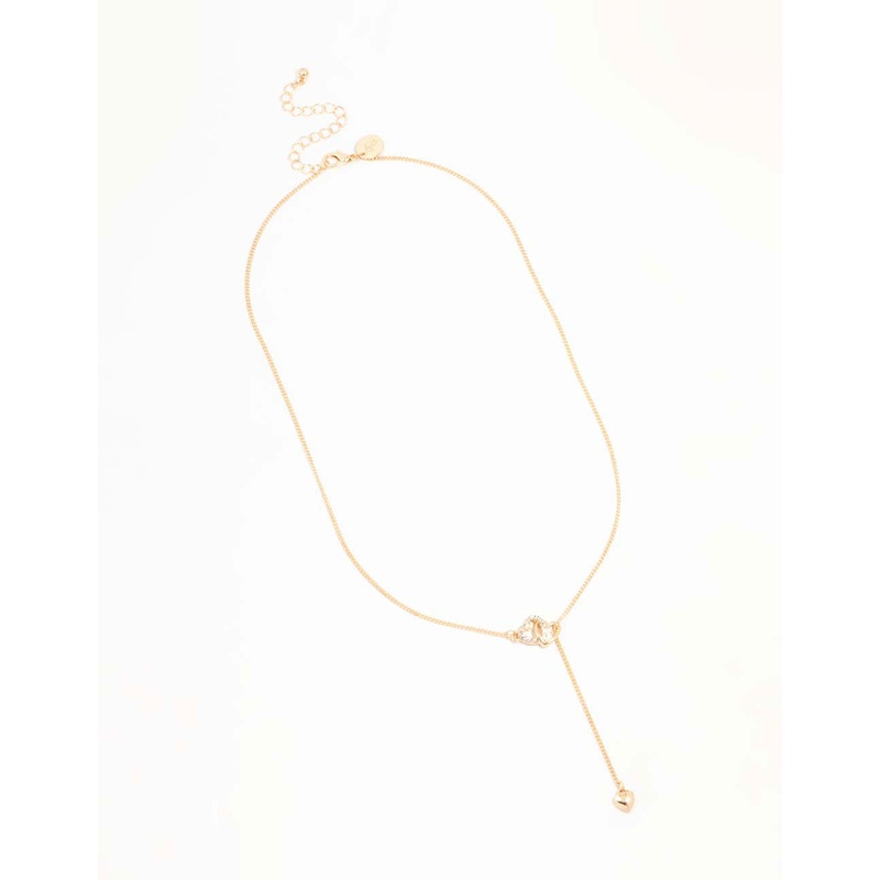 Gold Diamante Heart Link Y-Necklace