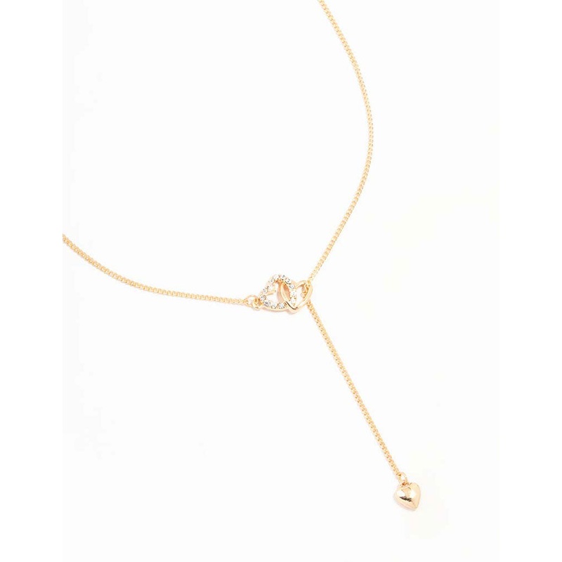 Gold Diamante Heart Link Y-Necklace