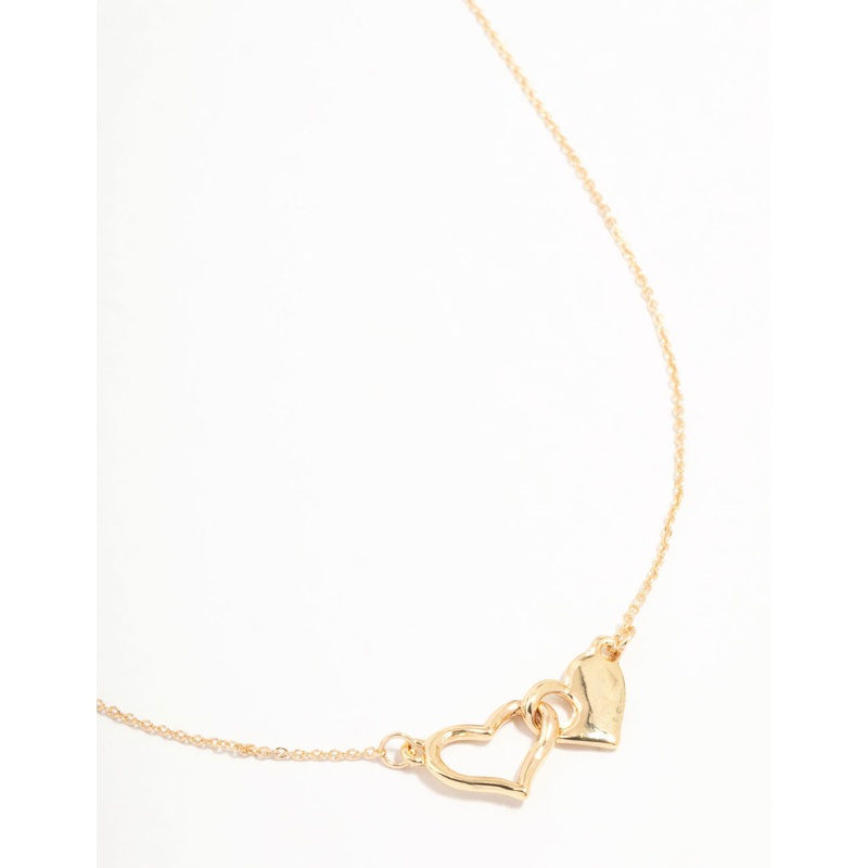 Gold Linked Solid Heart Necklace