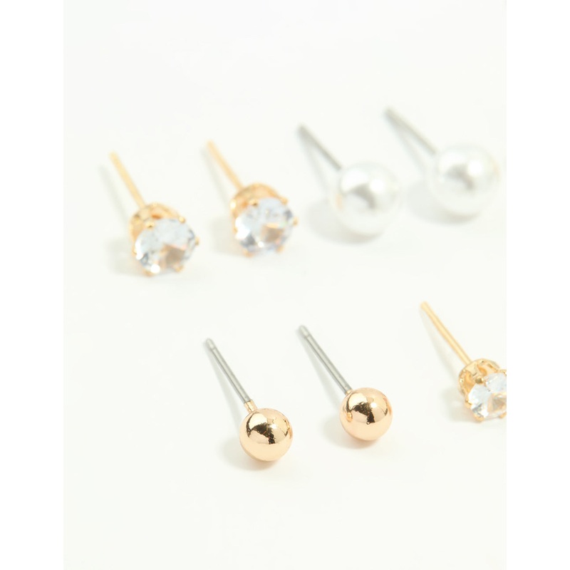 Gold Mixed Basic Stud Earrings 8-Pack