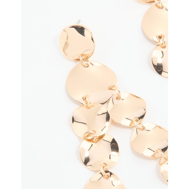 Gold Organic Disc Drop Earrings