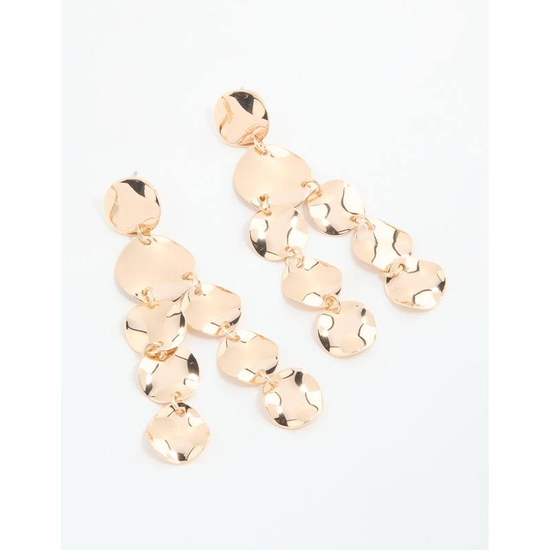 Gold Organic Disc Drop Earrings