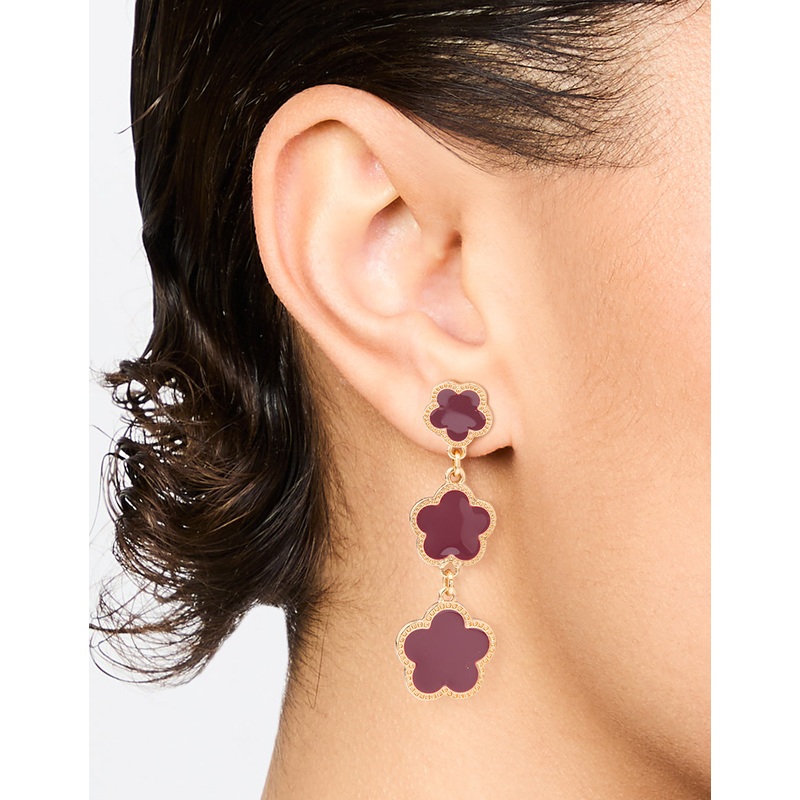 Gold Red Flower Drop Earrings