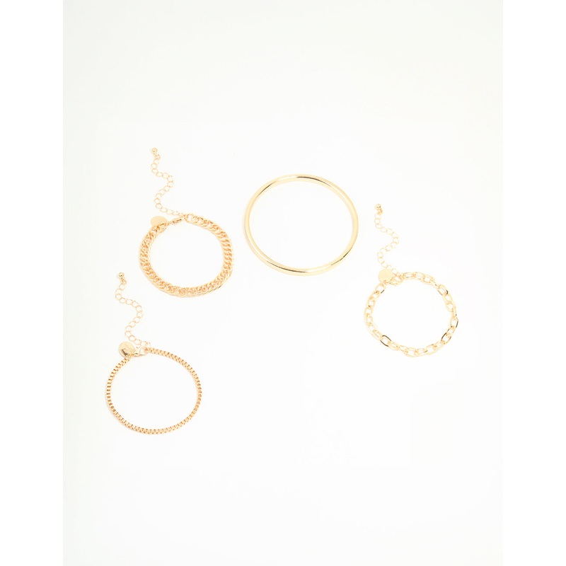 Gold Smooth & Chain Bracelets 4-Pack