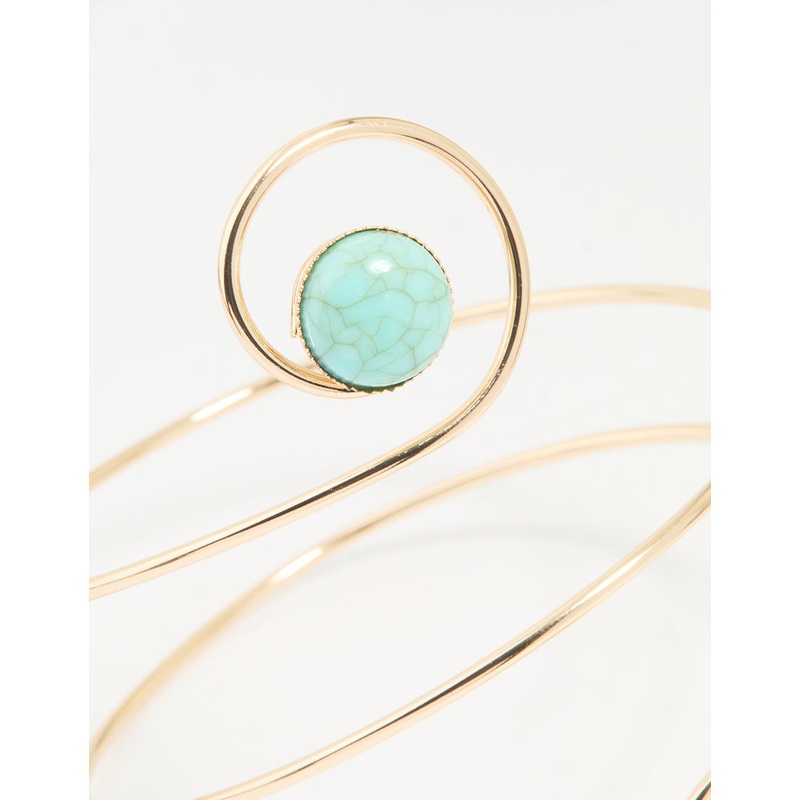 Gold Turquoise Swirl Stone Arm Cuff