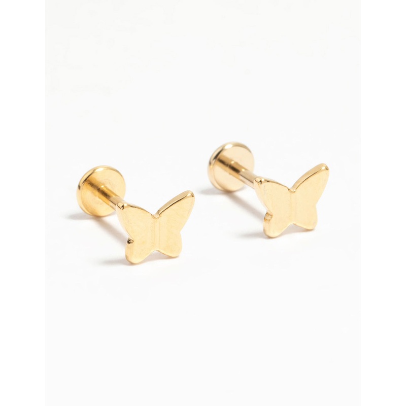 Kids Gold Plated Surgical Steel Butterfly Flat Back Earrings