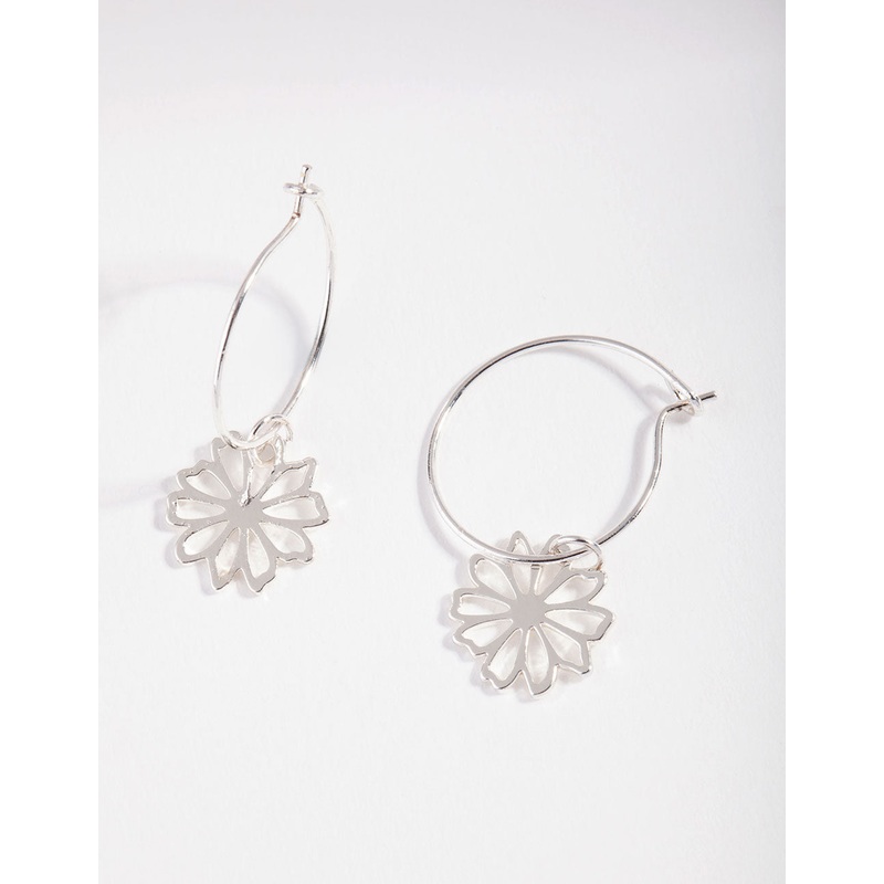 Silver Dainty Flower Hoop Earrings