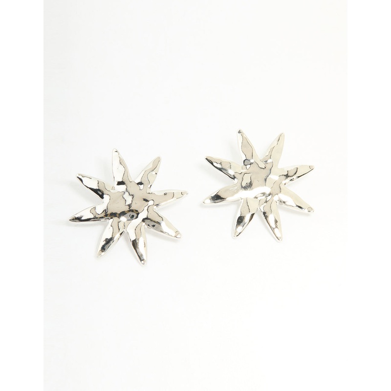 Silver Hammered Star Stud Earrings