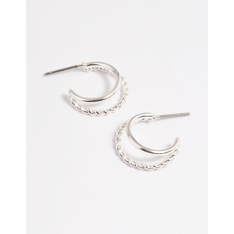 Silver Twisted Huggie Hoop Earrings