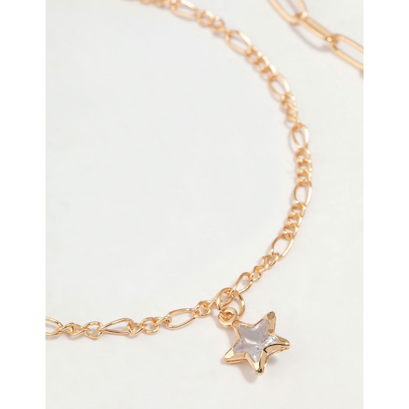 Gold Diamante Star Chain Bracelets 2-Pack
