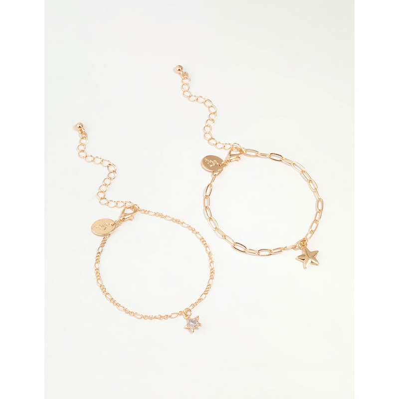 Gold Diamante Star Chain Bracelets 2-Pack