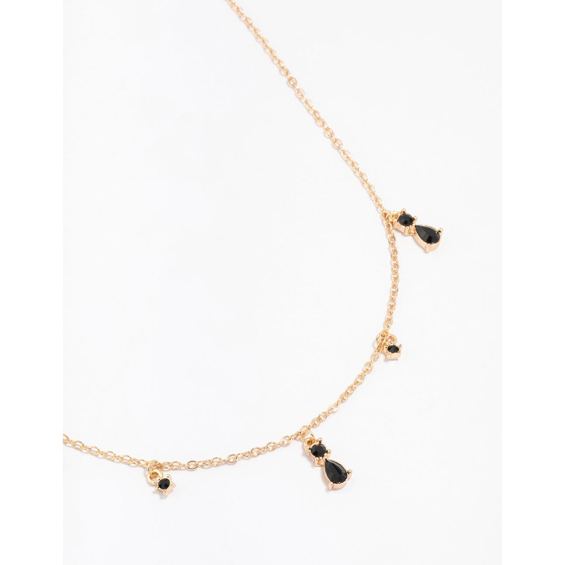 Gold Pear Black Droplet Necklace