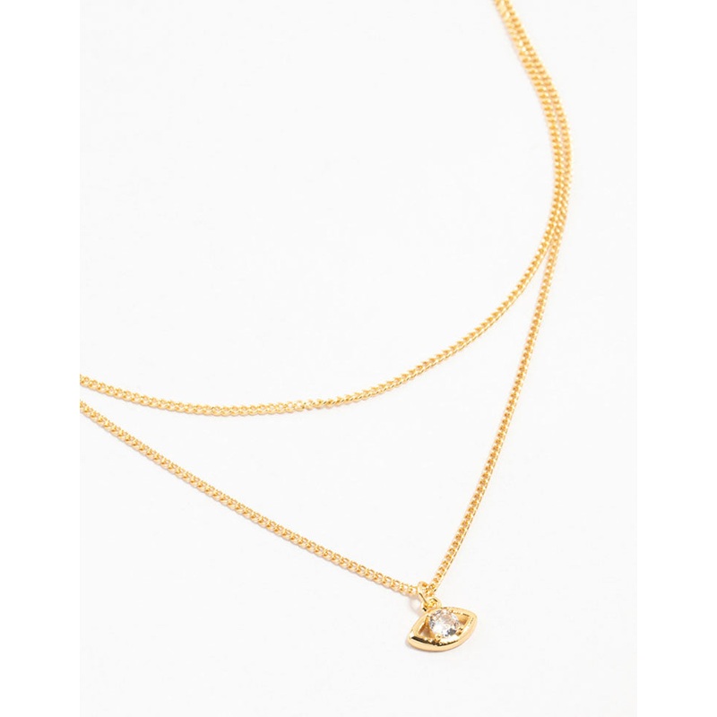 Gold Plated Evil Eye Chain Layered Necklace