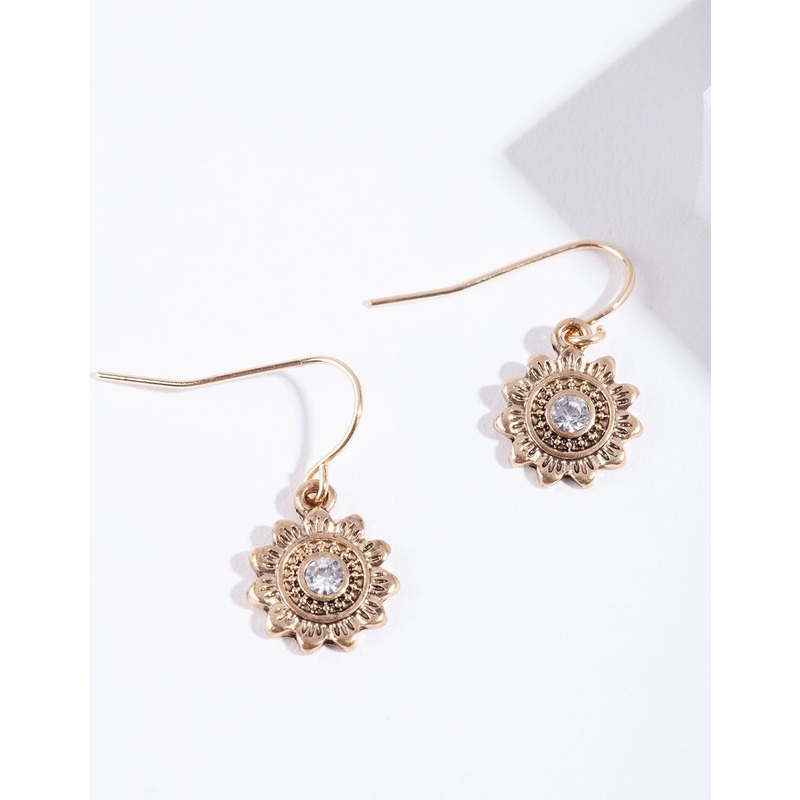Gold Sun Drop Earrings
