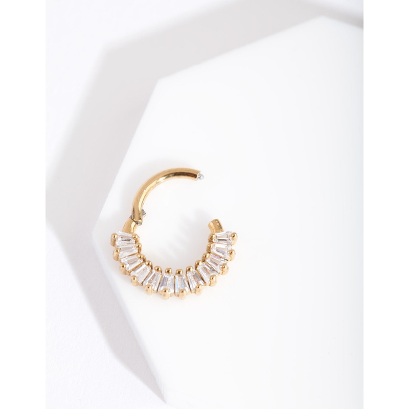 Gold Surgical Steel Baguette Clicker Earring