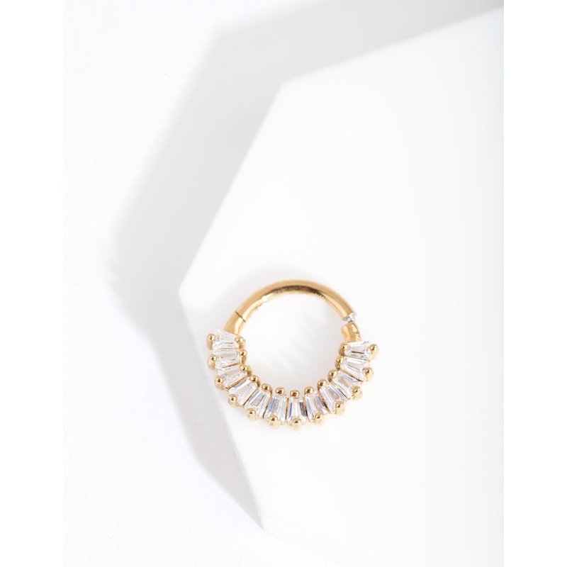 Gold Surgical Steel Baguette Clicker Earring