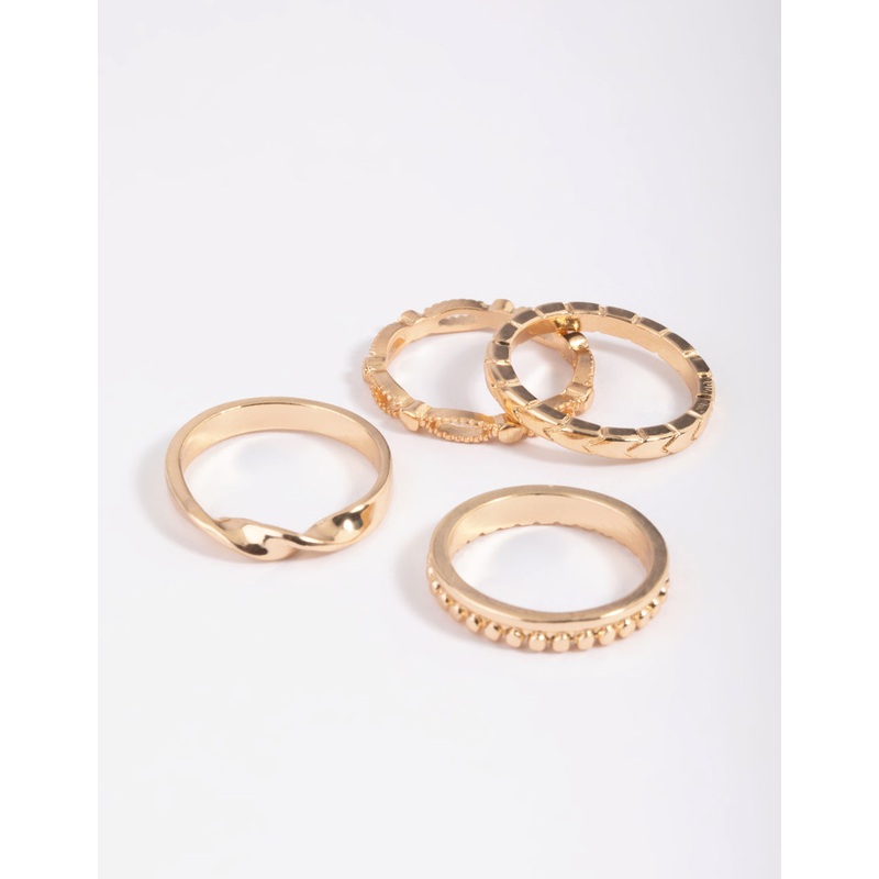 Gold Textured Ring Stack 4-Pack