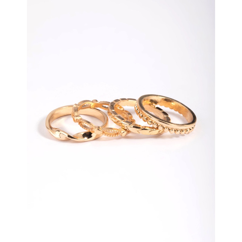 Gold Textured Ring Stack 4-Pack