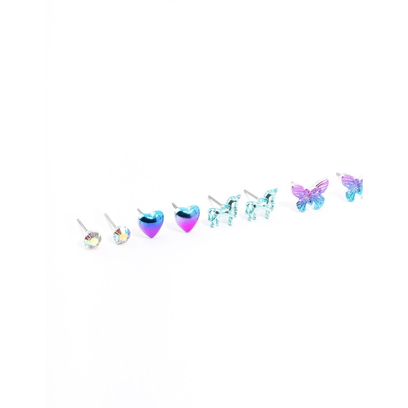 Kids Coated Unicorn And Butterfly Earrings 6-Pack