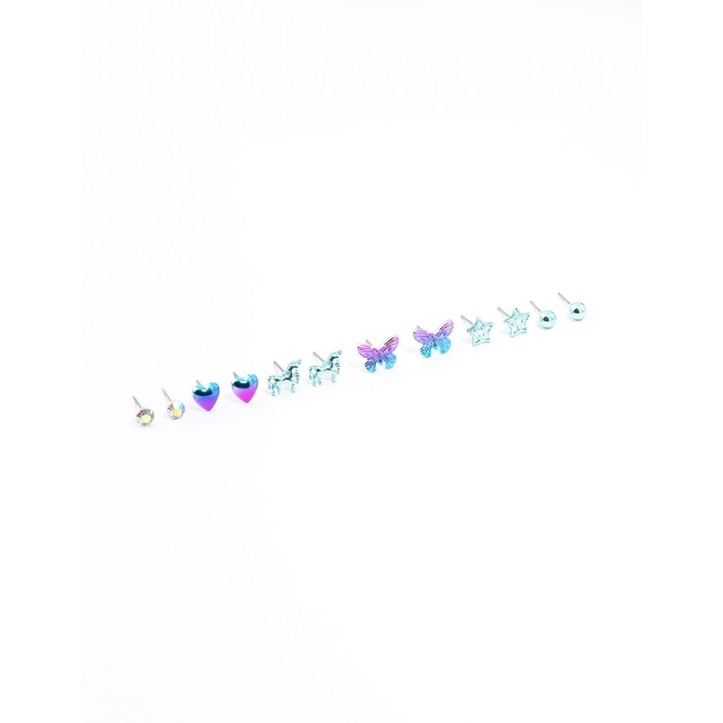 Kids Coated Unicorn And Butterfly Earrings 6-Pack