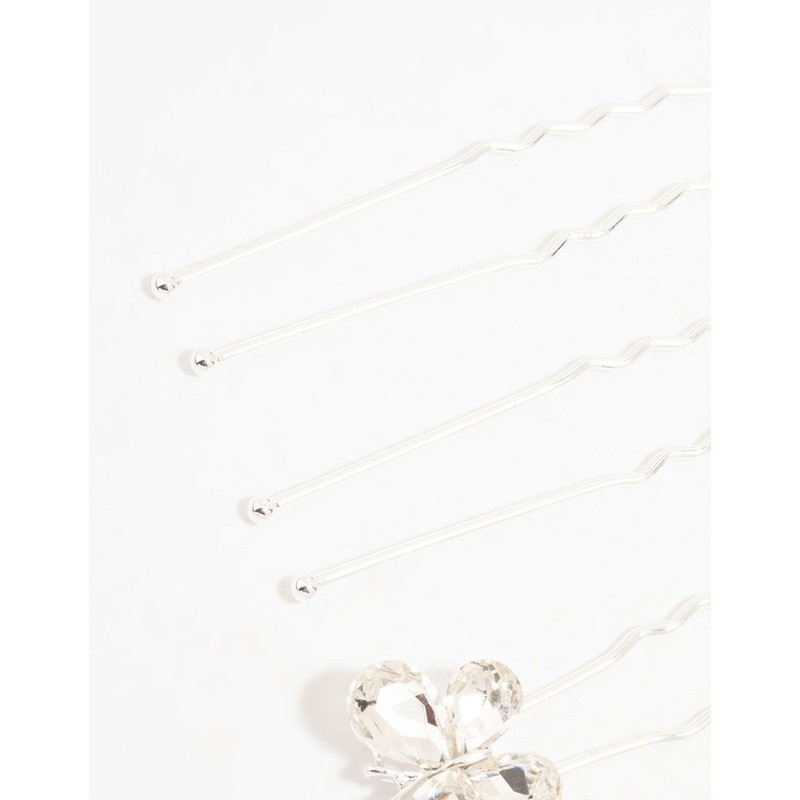 Silver Crystal Butterfly Bobby Pins 4-Pack