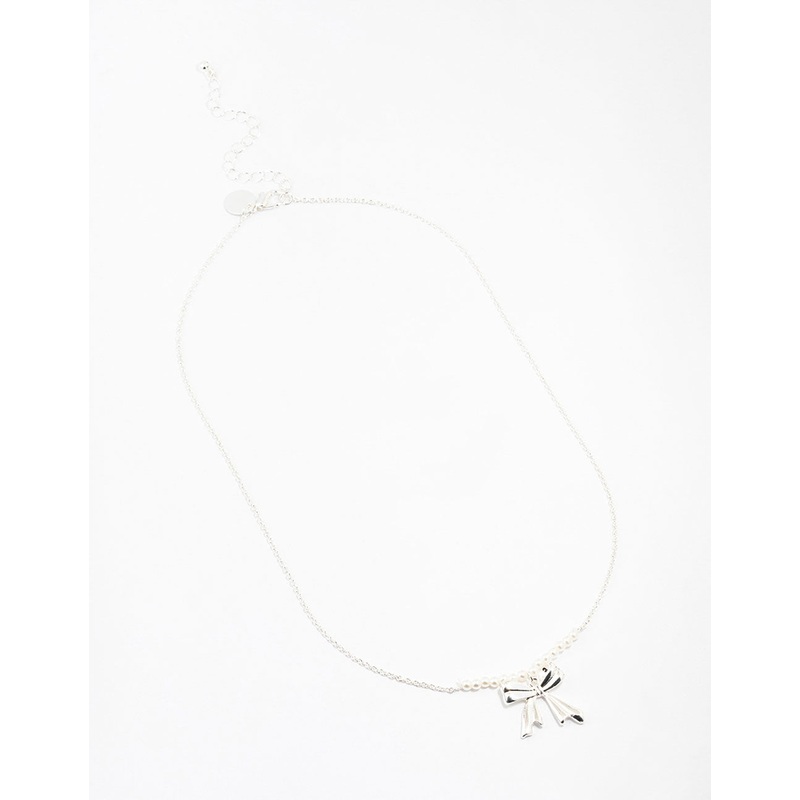 Silver Pearl Bow Necklace