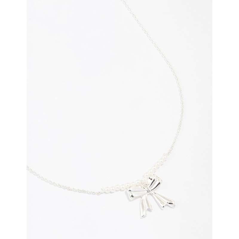 Silver Pearl Bow Necklace