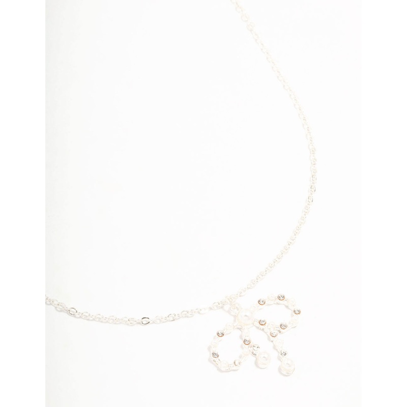 Silver Pearl Bow Pendant Necklace