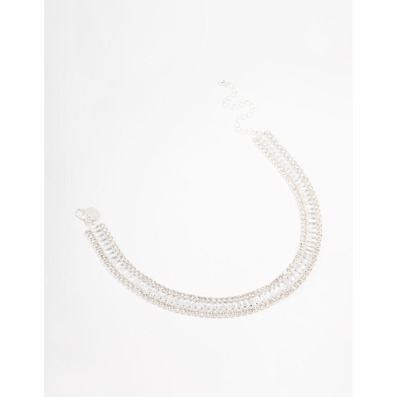 Silver Plated Cubic Zirconia Cupchain T & O Choker Necklace