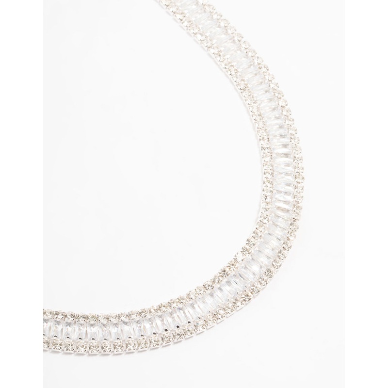 Silver Plated Cubic Zirconia Cupchain T & O Choker Necklace